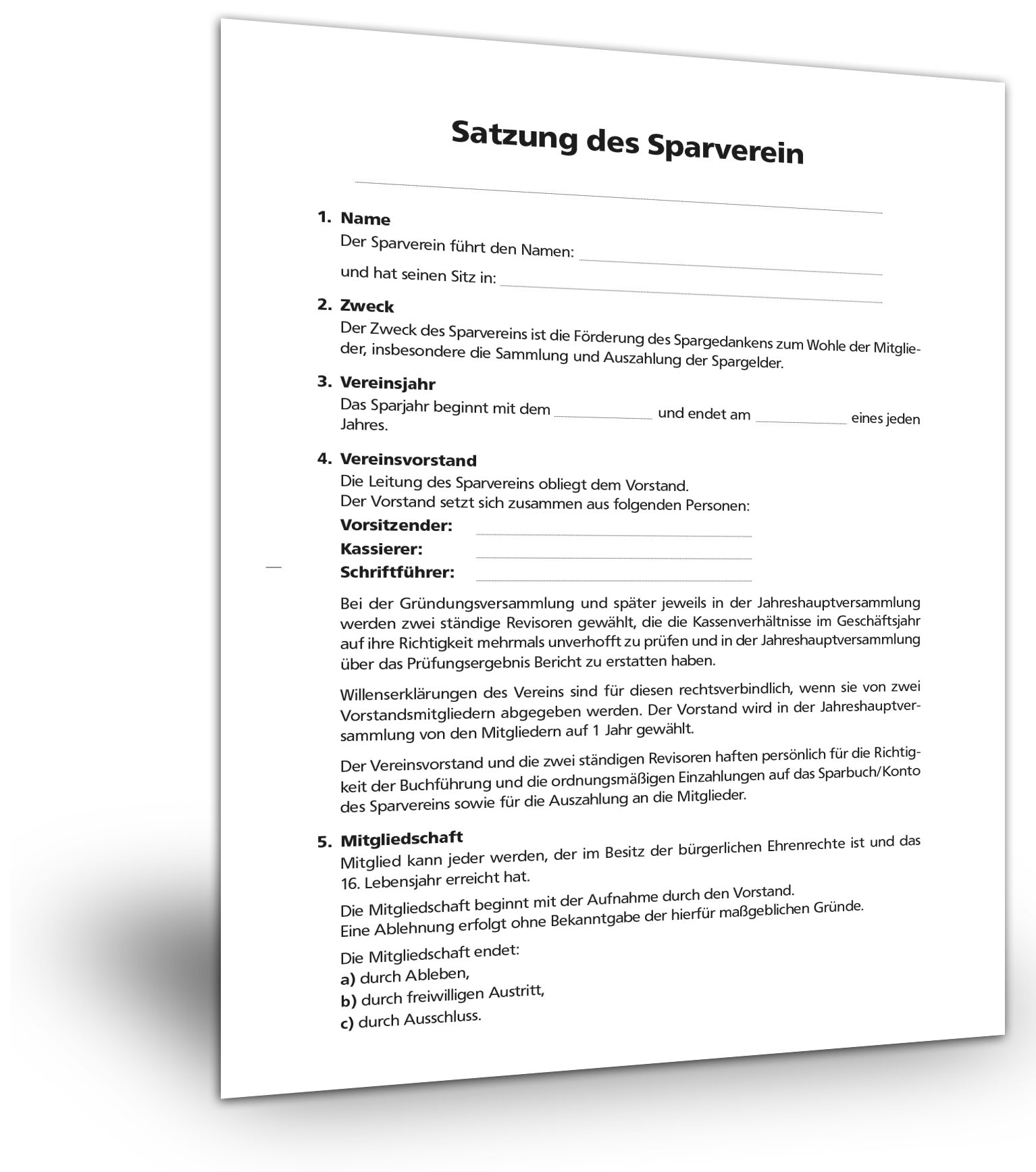 Satzung Für Sparvereine Muster Gratis Download