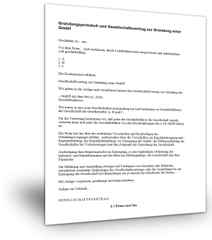 Gründungsprotokoll und Gesellschaftsvertrag zur Gründung einer GmbH
